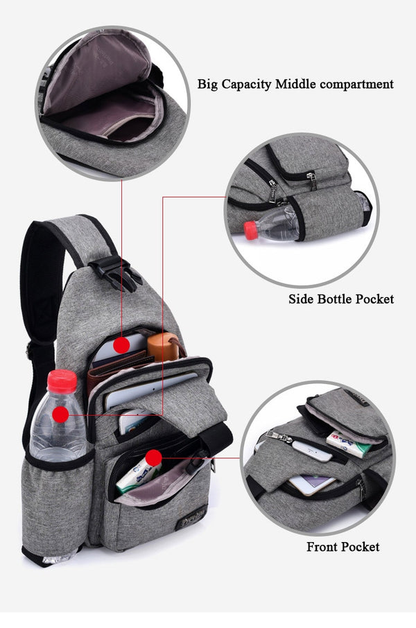 Sling Bag Shoulder Satchel With Side Bottle Pocket
